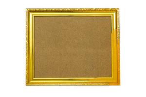 Gold picture classic frame with wooden background. Isolated over white background photo