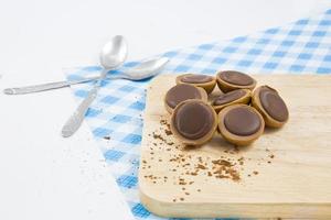 Group of chocolate candy isolated on wood. concept photo