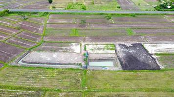 Aerial view of green fields and farmlands in rural Thailand. photo