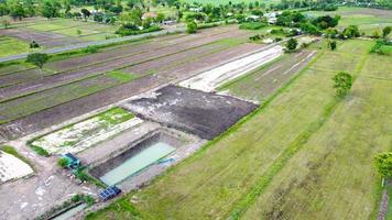 Aerial view of green fields and farmlands in rural Thailand. photo