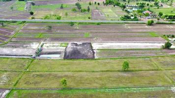 Aerial view of green fields and farmlands in rural Thailand. photo