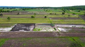 vista aérea de campos verdes y tierras de cultivo en las zonas rurales de tailandia. foto