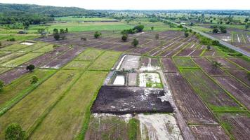 vista aérea de campos verdes y tierras de cultivo en las zonas rurales de tailandia. foto