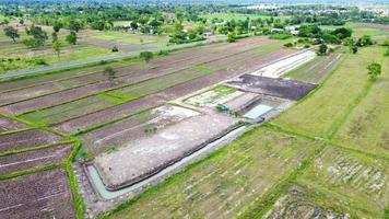 Aerial view of green fields and farmlands in rural Thailand. photo