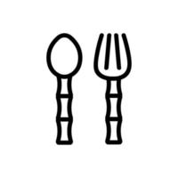 ilustración de contorno de vector de icono de cuchara y tenedor de bambú