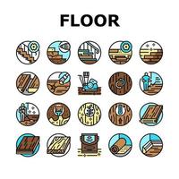 piso de madera dura y escalera renovar iconos conjunto vector