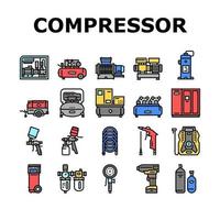 Air Compressor Tool Collection Icons Set Vector