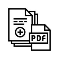 escaneo de documentación agregando en la ilustración de vector de icono de línea de archivo pdf