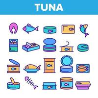 atún de color, productos de pescado vector conjunto de iconos lineales