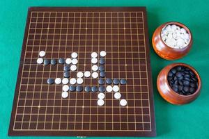 gameplay of Go game and playing stones in bowls photo