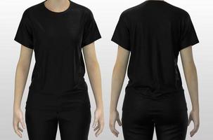 woman in blank black t-shirt, front and back views photo