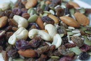 close up of many mixed nuts photo