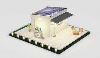 hogar inteligente energía solar fotovoltaica hogar ahorro de energía ecosistema isométrico sistema solar hogar diagrama energía solar 3d ilustración foto
