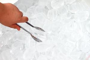 ice   with tongs closeup photo