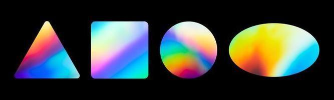 Collection of blank rainbow gradient sticker shapes for design mockups. Holographic plastic glued texture stickers for tags, labels, quality, design element, etc. photo