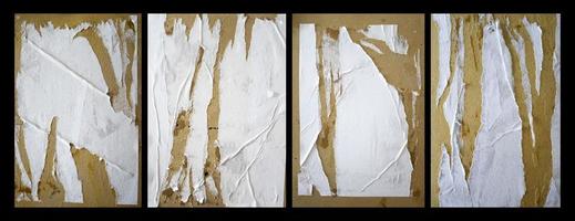 Set of blank white torn paper with glued ripped sides. Abstract poster mockups template design for copy space and text. Collection of matted wet paper wrinkled for background and texture. photo