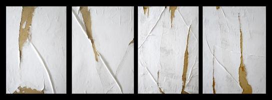 Set of blank white torn paper with glued ripped sides. Abstract poster mockups template design for copy space and text. Collection of matted wet paper wrinkled for background and texture. photo