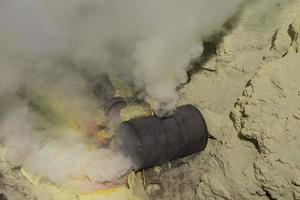 Sulfur mine Inside crater of Ijen volcano, East Java, Indonesia photo