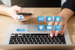 cybersecurity concept, user privacy security and encryption, secure internet access Future technology and cybernetics, screen padlock. photo