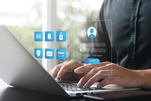 cybersecurity concept, user privacy security and encryption, secure internet access Future technology and cybernetics, screen padlock. photo