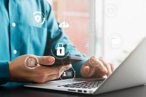 cybersecurity concept, user privacy security and encryption, secure internet access Future technology and cybernetics, screen padlock. photo