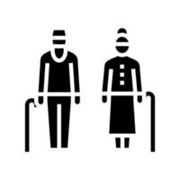 abuela y abuelo caminando juntos glifo icono vector ilustración