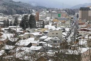 View of the city takayama in Japan in the snow photo