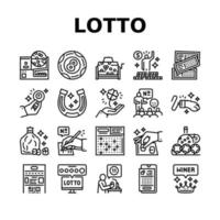 Lotto Gamble Game Collection Icons Set Vector