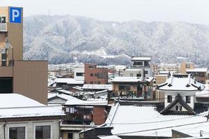 View of the city takayama in Japan in the snow photo