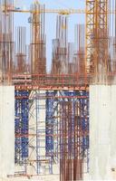 Construction site with enforced concrete steel frames rising up photo
