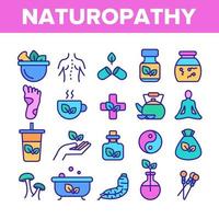 conjunto de iconos de línea de color de vector de terapia de naturopatía