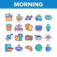 conjunto de iconos de colección de alimentos y herramientas de la mañana vector