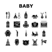 conjunto de iconos de accesorios y equipos para bebés vector