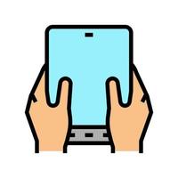 user playing on flexible smartphone screen color icon vector illustration