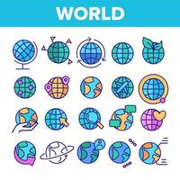 World, Globe, Planet Earth Vector Linear Icons Set