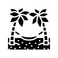 hammock between palm trees glyph icon vector illustration