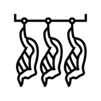 cut animal carcasses hang in warehouse line icon vector illustration