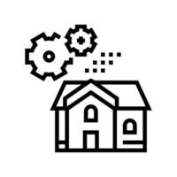 ilustración de vector de icono de línea de engranajes mecánicos de casa