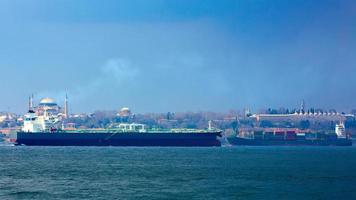 Huge crude oil tanker in Bosphorus Strait, Istanbul, Turkey photo