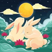 Bunnies and Moon Concept Design vector