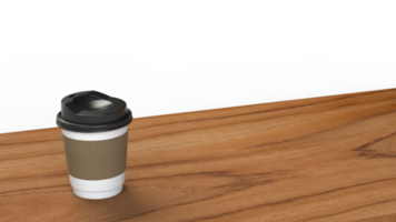 Tasse de café en papier de rendu 3d sur une table en bois png