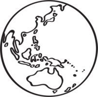 Freehand drawing world map sketch on globe. png