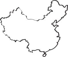 doodle esboço de contorno à mão livre do mapa da China. png