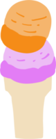 colorido dibujo a mano alzada de un cono de helado. png