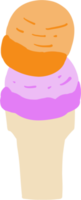 Colorful freehand drawing of a cone of icecream. png