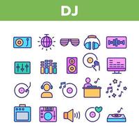 Dj Device Color Elements Icons Set Vector