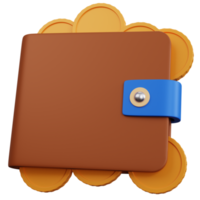 3d rendering brown wallet with some coins isolated png