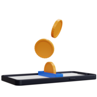 3d rendering smartphone with floating coins isolated png