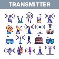 transmisor, conjunto de iconos de vector lineal de torre de radio