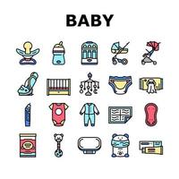 conjunto de iconos de colección de herramientas de venta de tienda de bebés vector